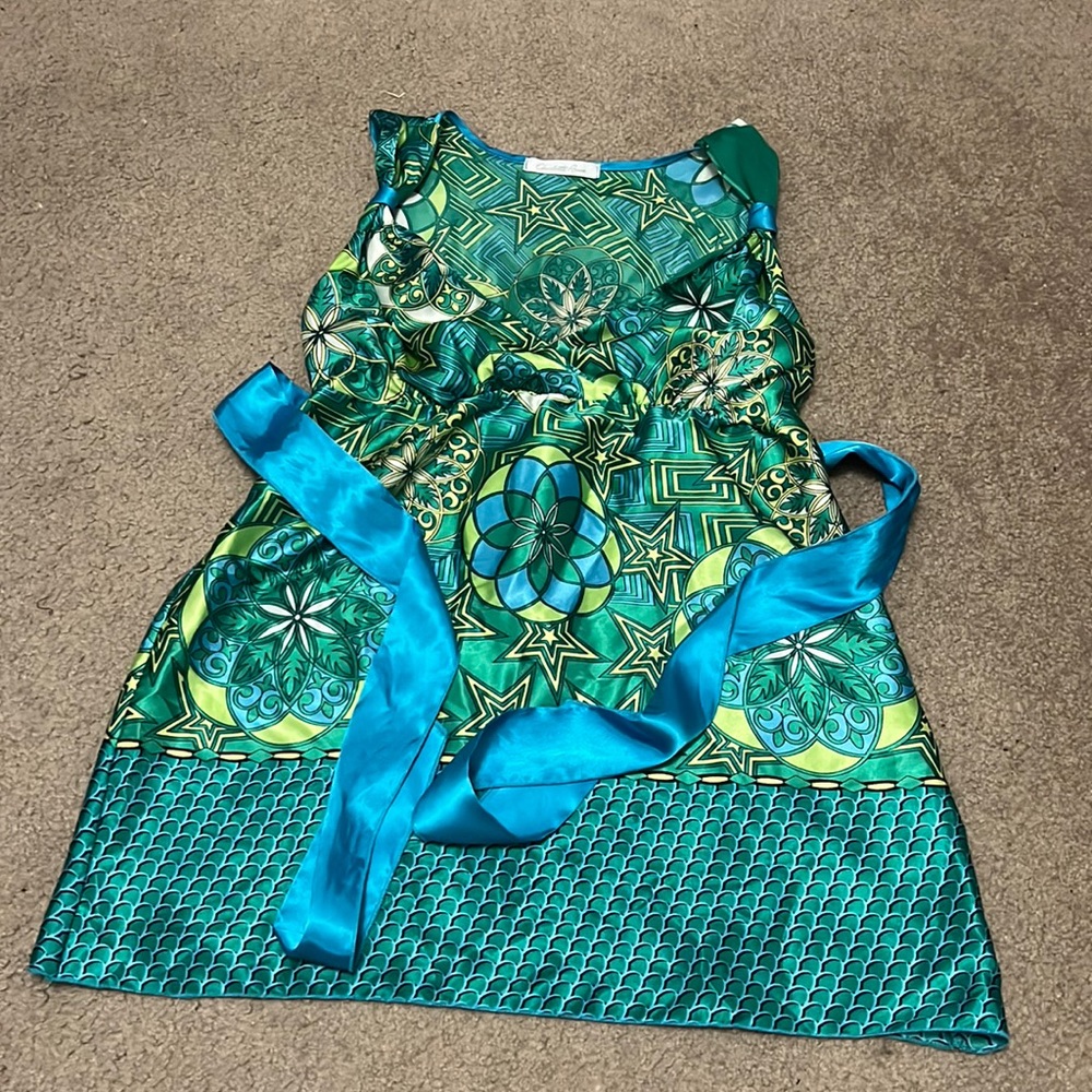 Blue and green silky Mini dress